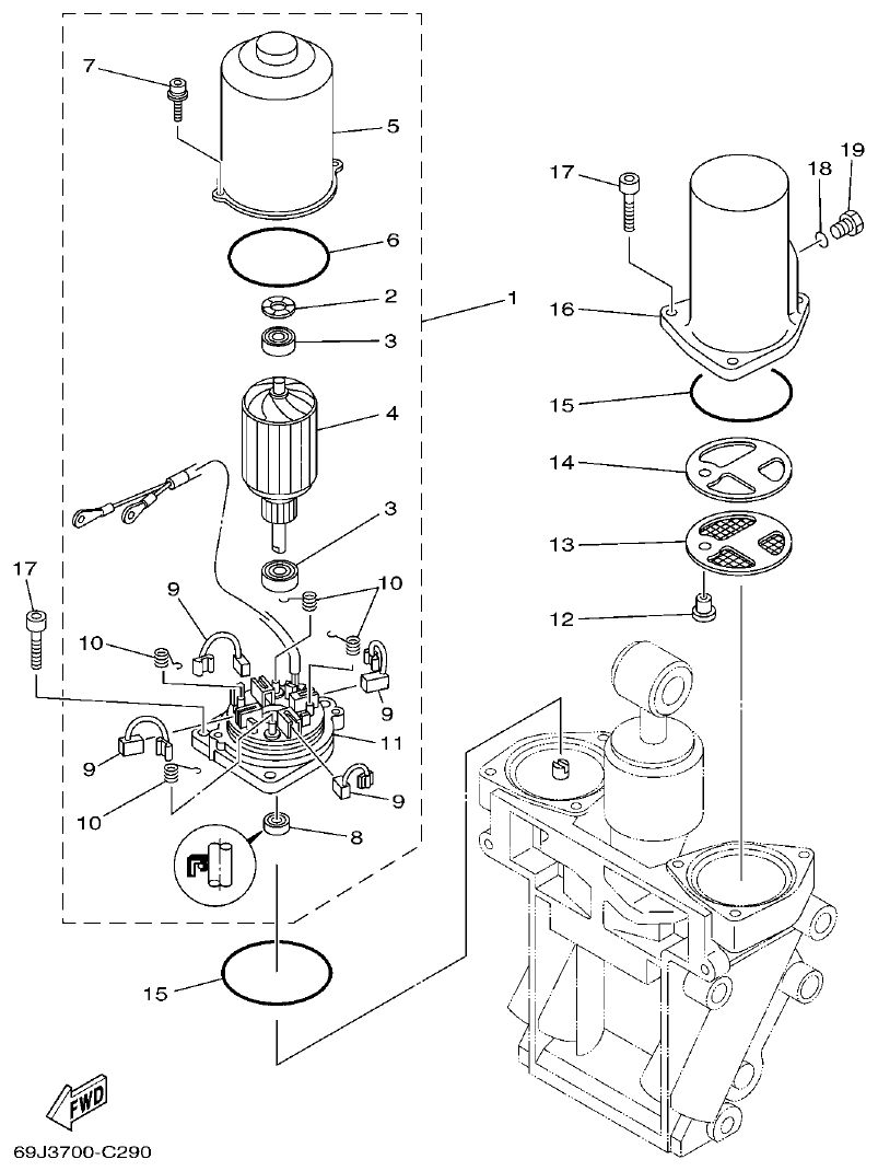 Yamaha F225FET, FL225FET POWER TRIM & TILT ASSY 2 parts diagram